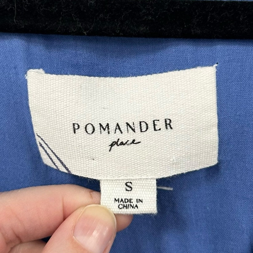Pomander Place Lake Blue Linen Blend Split Neck Frankie Dress Womens Small