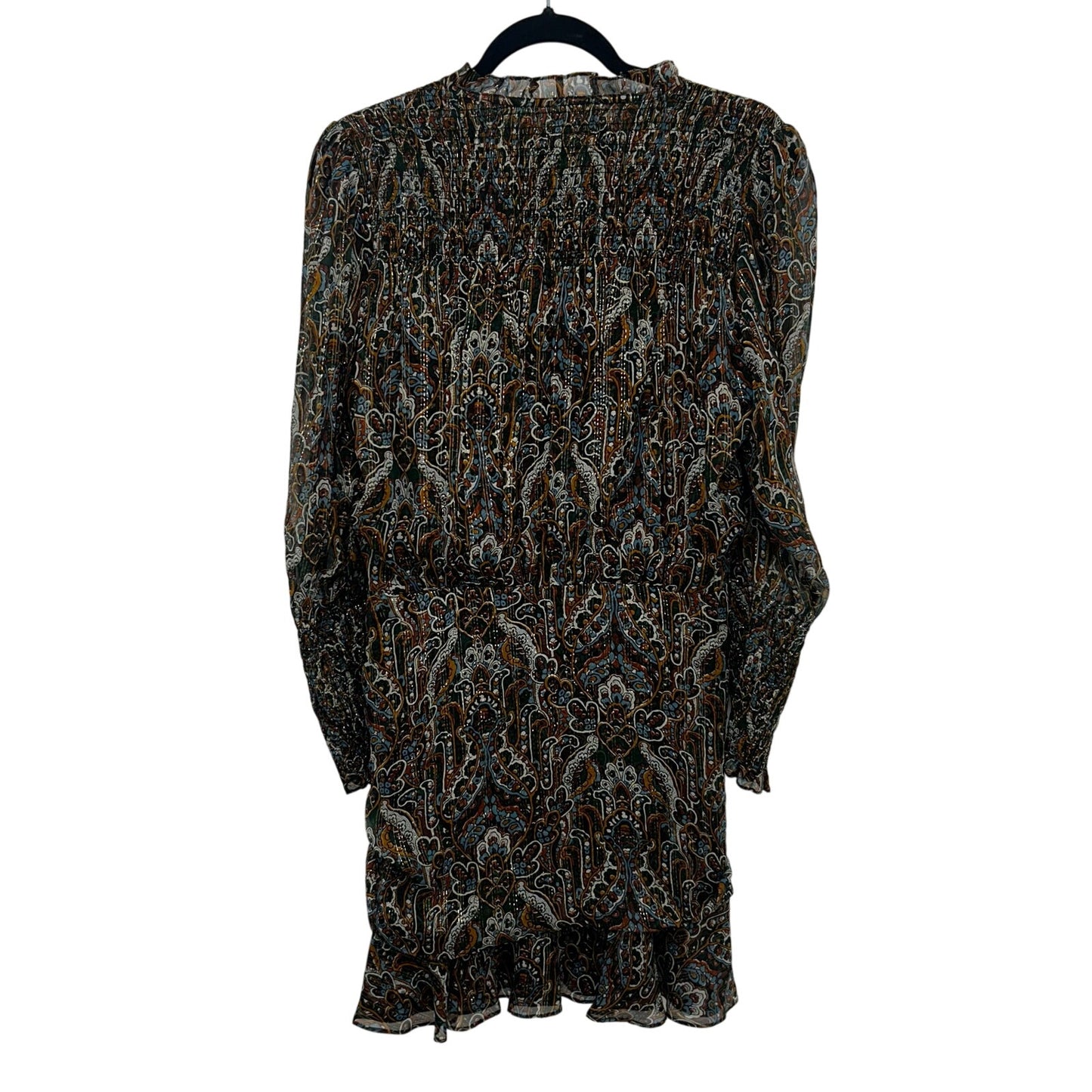 Veronica Beard Silk Metallic Blend Green Multi Paisley Print Mini Dress Womens 8