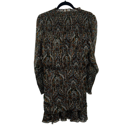 Veronica Beard Silk Metallic Blend Green Multi Paisley Print Mini Dress Womens 8