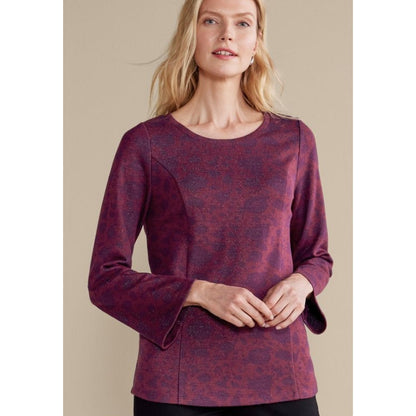 Soft Surroundings Red Navy Floral Print Jeri Jacquard Metallic Top Womens XL