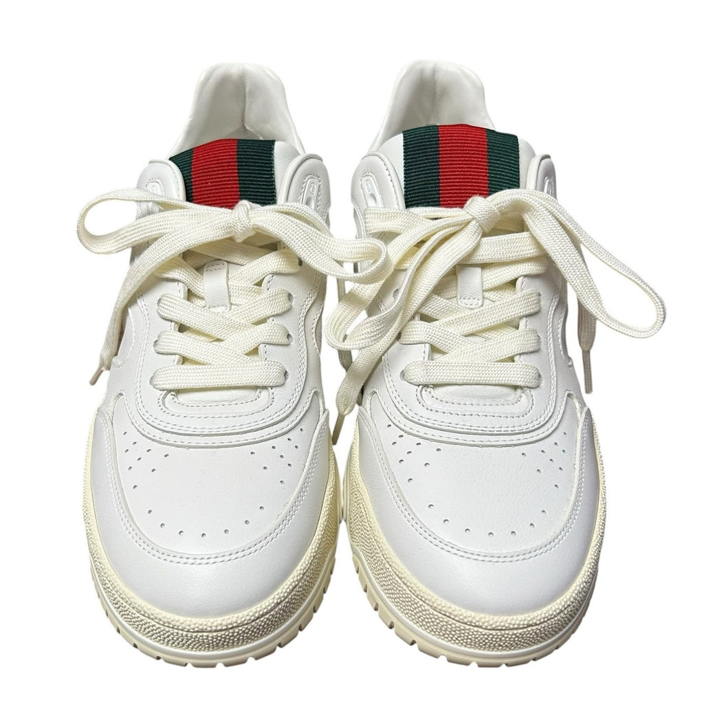 Gucci White Re-Web Low Top Leather Lace Up Sneakers Mens 39 / US 5.5