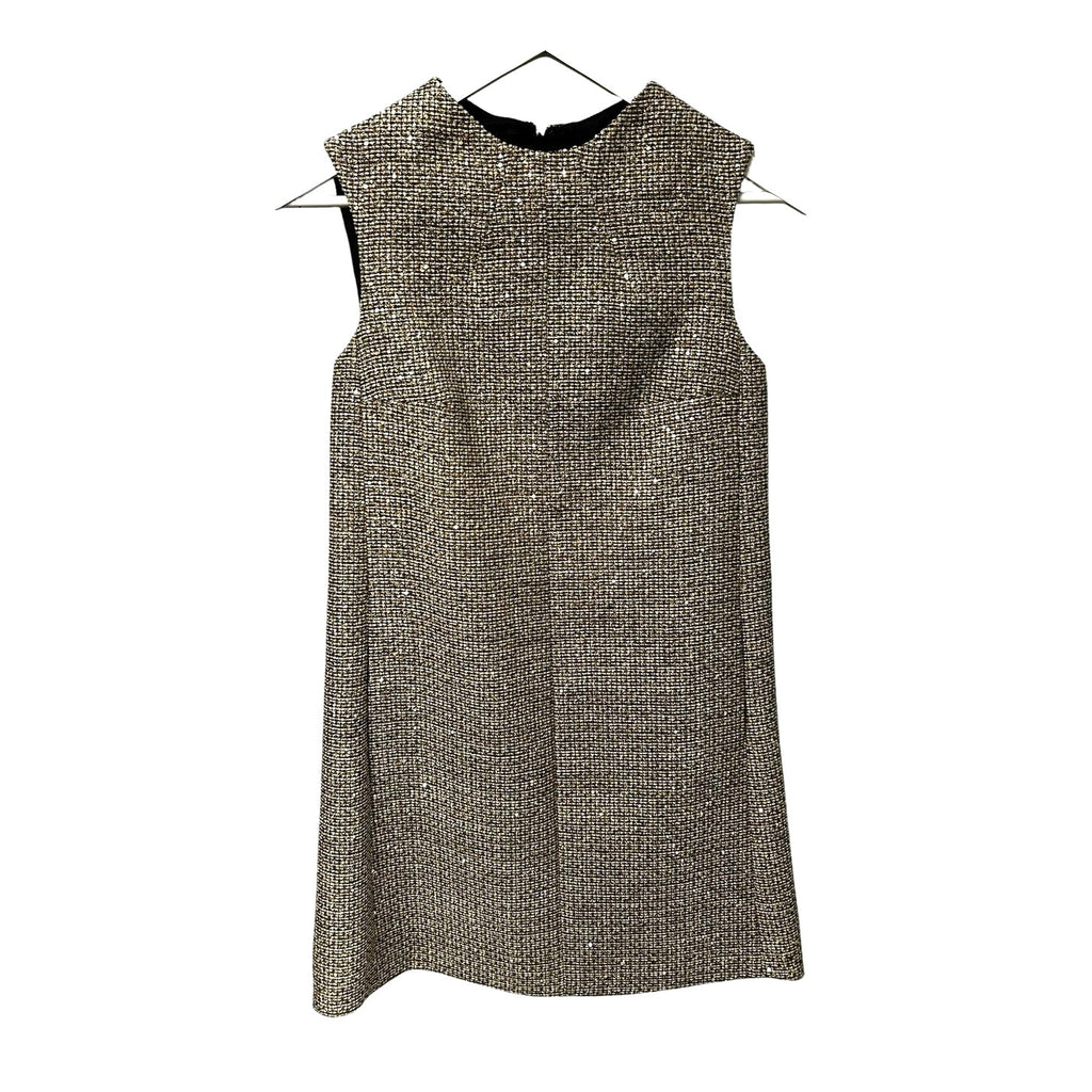 Saint Laurent Sequin Embellished Metallic Tweed Mini Shift Dress Womens 36 US 4