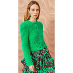 Ulla Johnson Aisha Cardigan Emerald Green Angora Blend Button Front Womens Small