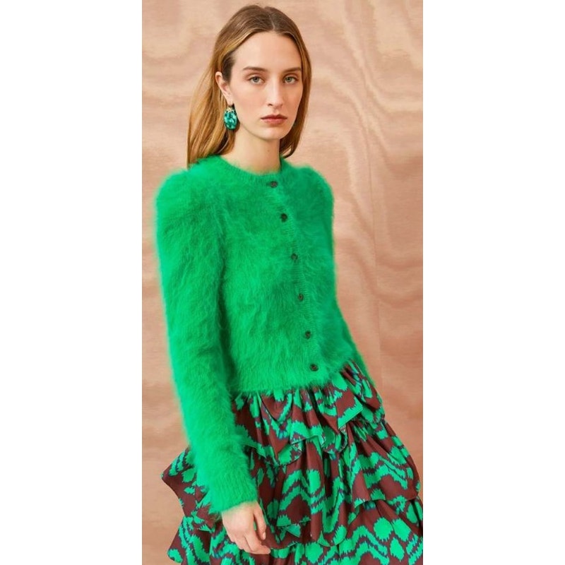 Ulla Johnson Aisha Cardigan Emerald Green Angora Blend Button Front Womens Small