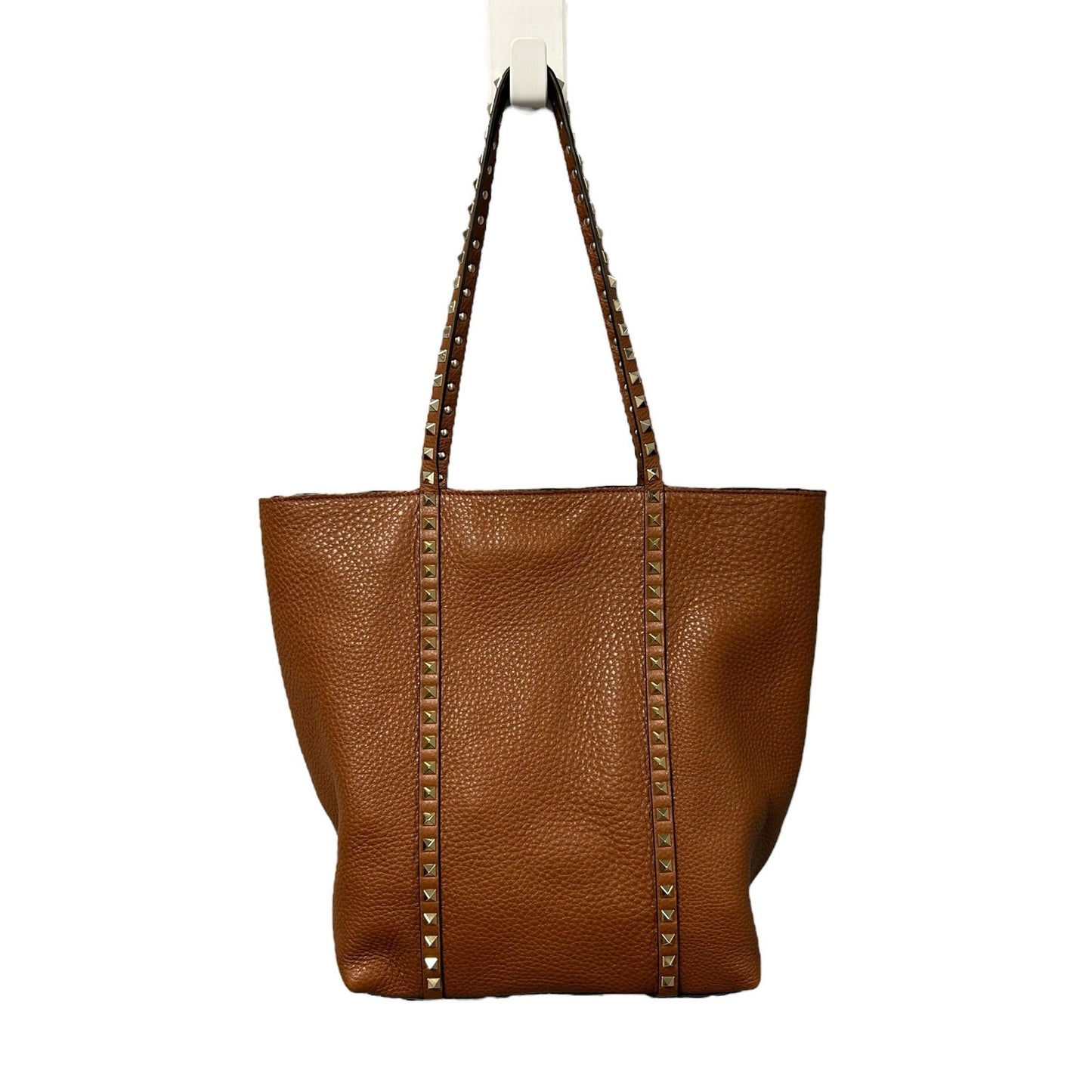 Valentino Garavani Brown Gold Signature Rockstud North-South Leather Tote Bag