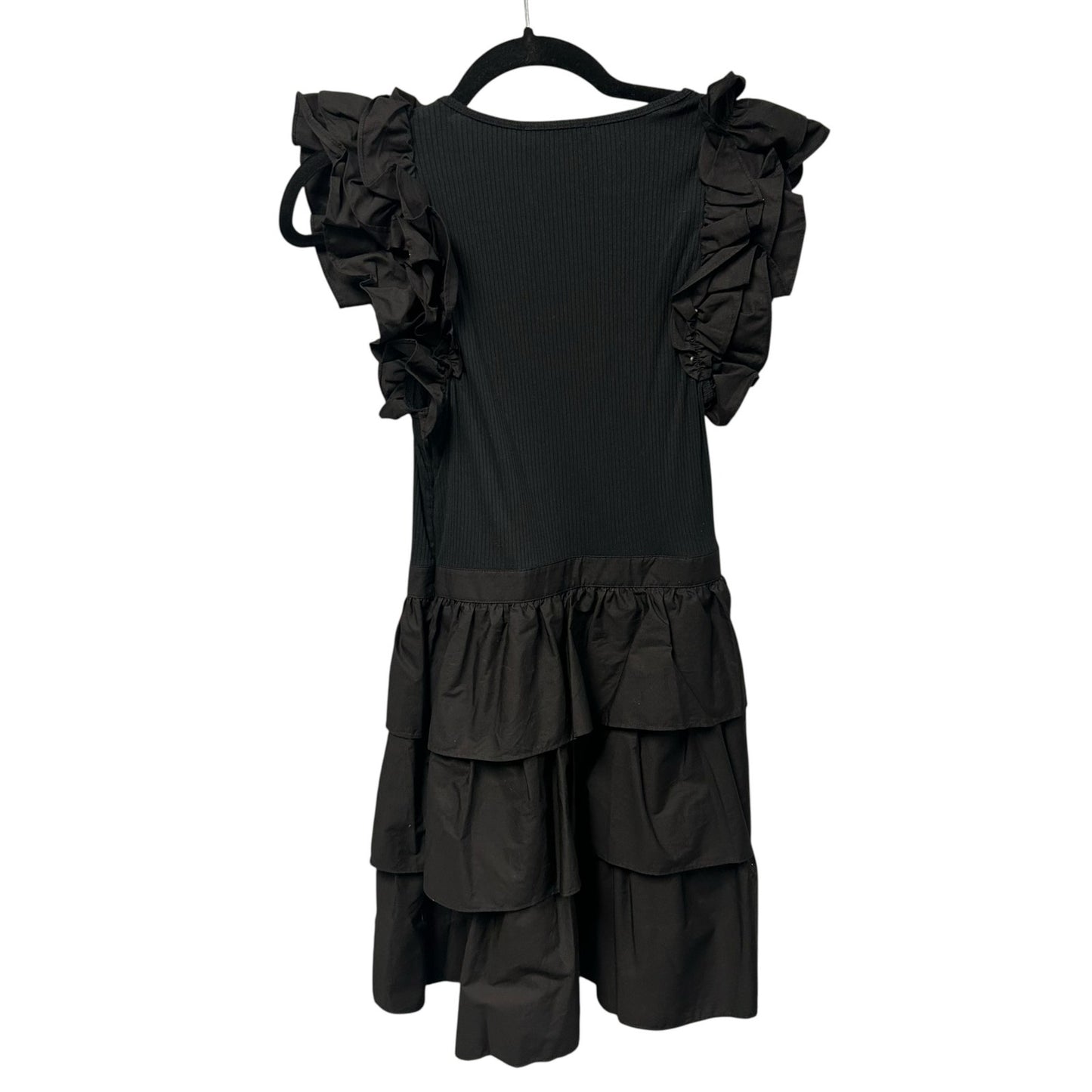 NWT Ulla Johnson Noir Black Ruffle Sleeve Hanna Tiered Mini Dress Womens Size 2