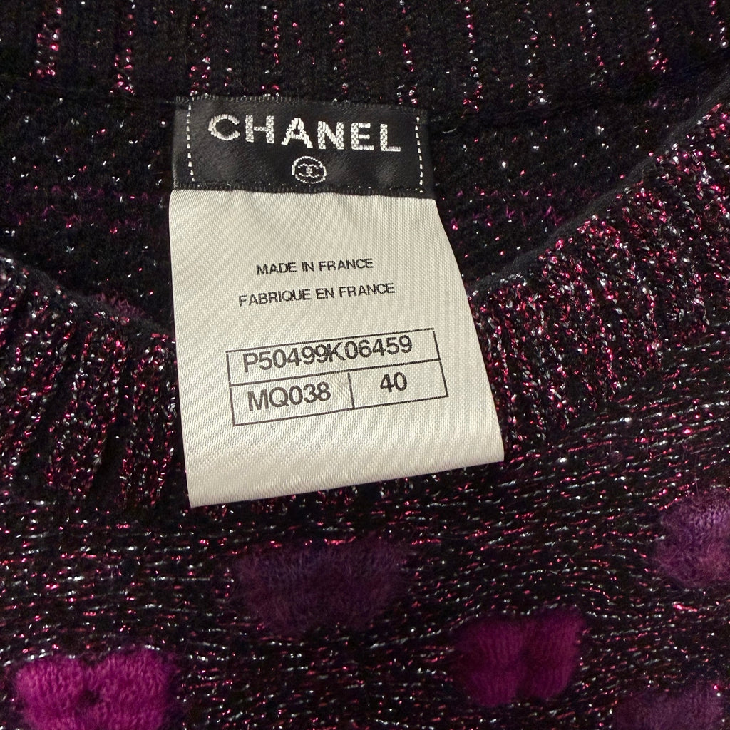 Chanel 2014 Lips Sweater Metallic Mohair Wool Purple Magenta Size 40 / US 8 RARE