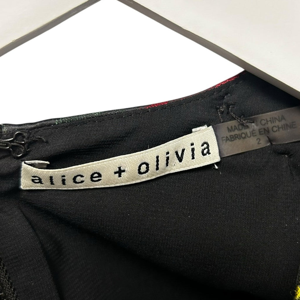 Alice + Olivia Tanner Asymmetric Pleated Black Floral Mini A-Line Dress Womens 2