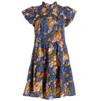Sea New York Ines Navy Yellow Floral Print Flutter Sleeve Mini Dress Womens 6