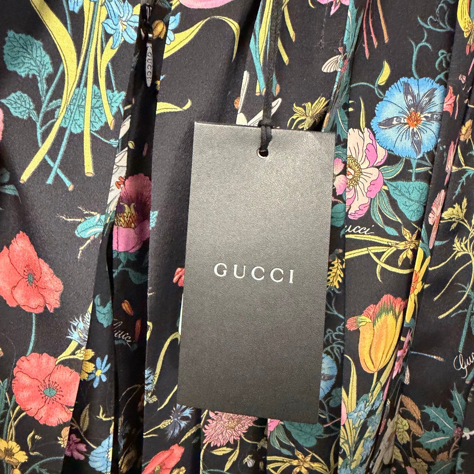 NWT Gucci Silk Pleated Midi Skirt Macro Floral Black Multi Size IT 36 / US 0