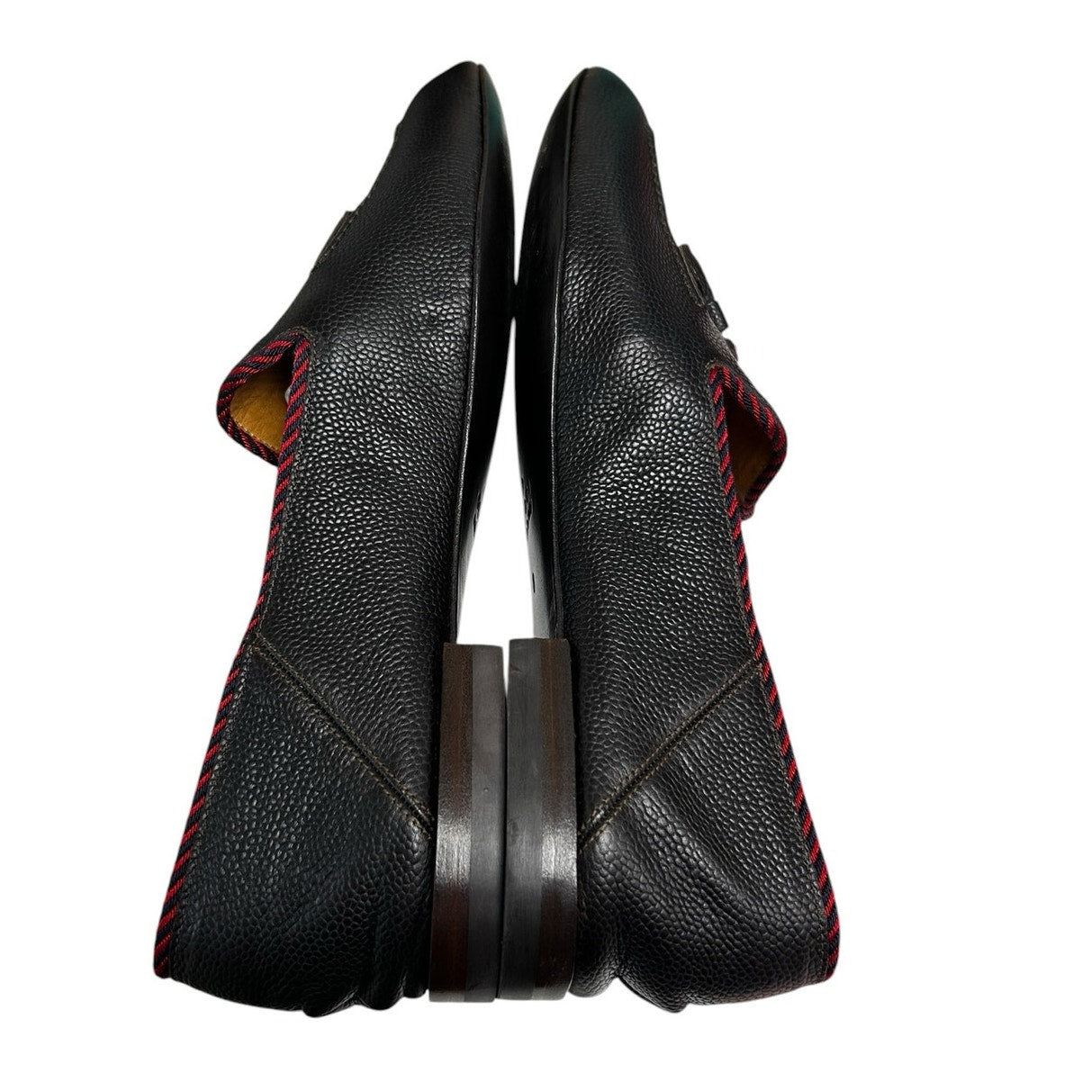 Gucci Black Pebbled Leather Braided Trim Valentin Tasseled Loafers Mens 8