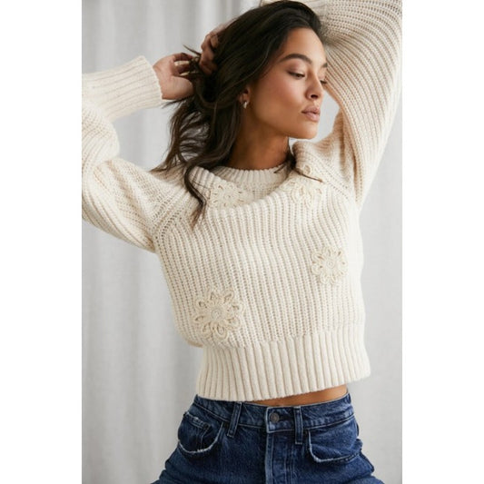 Rails Ivory Crochet Daisies Romy Knit Pullover Crewneck Sweater Womens Medium