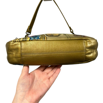 Anuschka Golden Horse Multicolor Butterflies Hand Painted Leather Shoulder Bag