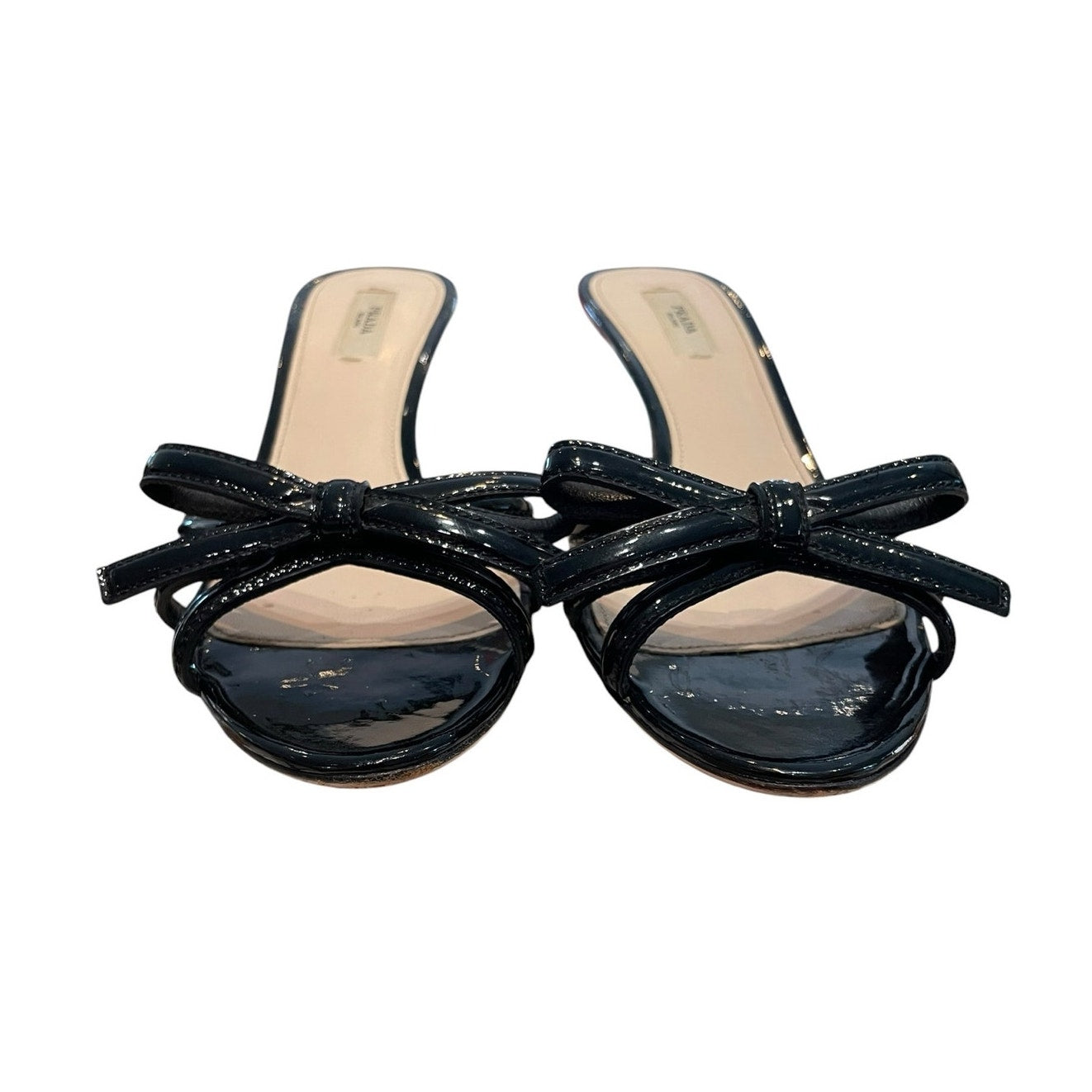Prada Black Patent Leather Bow Accent Kitten Heels Womens Size 37.5 / US 7.5