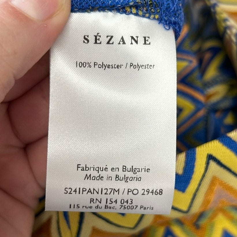 Sezane Jenson Yellow Multicolor Jacquard ZigZag Print Trousers Womens 36 / US 4