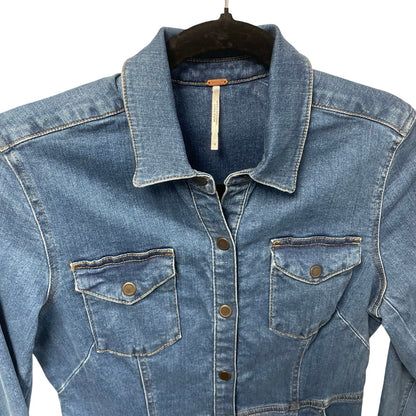 Free People Dynomite Medium Wash Long Sleeve Denim Dress Womens Medium