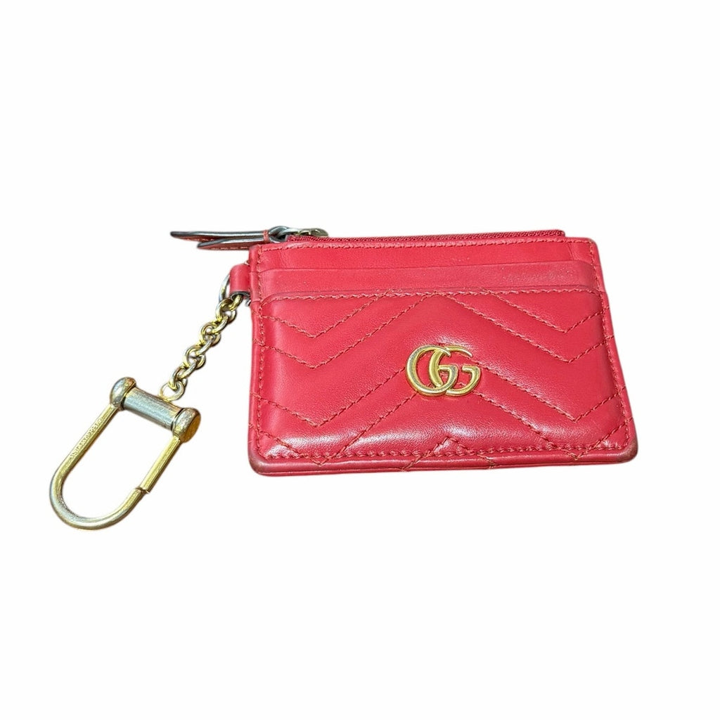 Gucci GG Marmont Coin Card Holder Keychain Wallet Red Leather AS IS