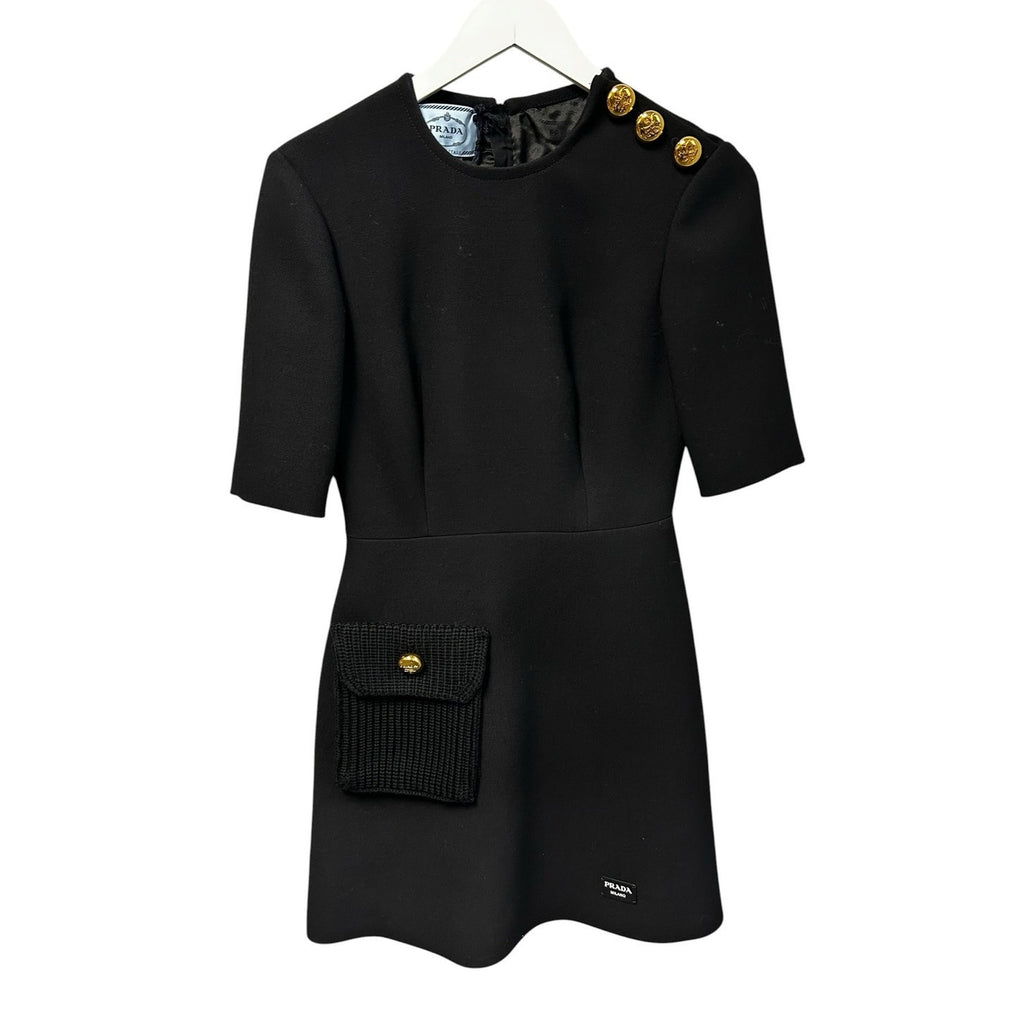 NWT Prada Black Natte Short Sleeve Fit & Flare Mini Dress Womens 38 / US 2