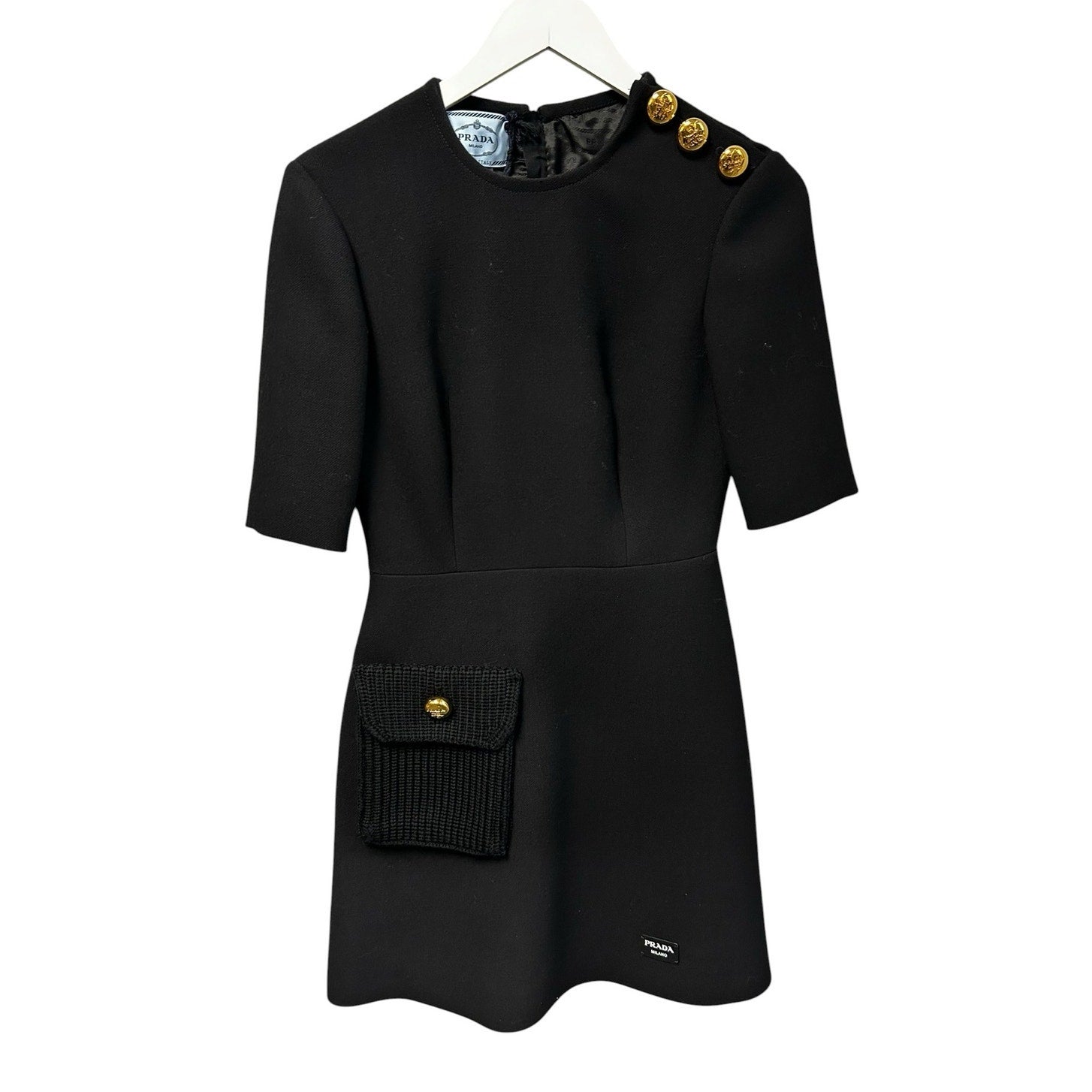 NWT Prada Black Natte Short Sleeve Fit & Flare Mini Dress Womens 38 / US 2