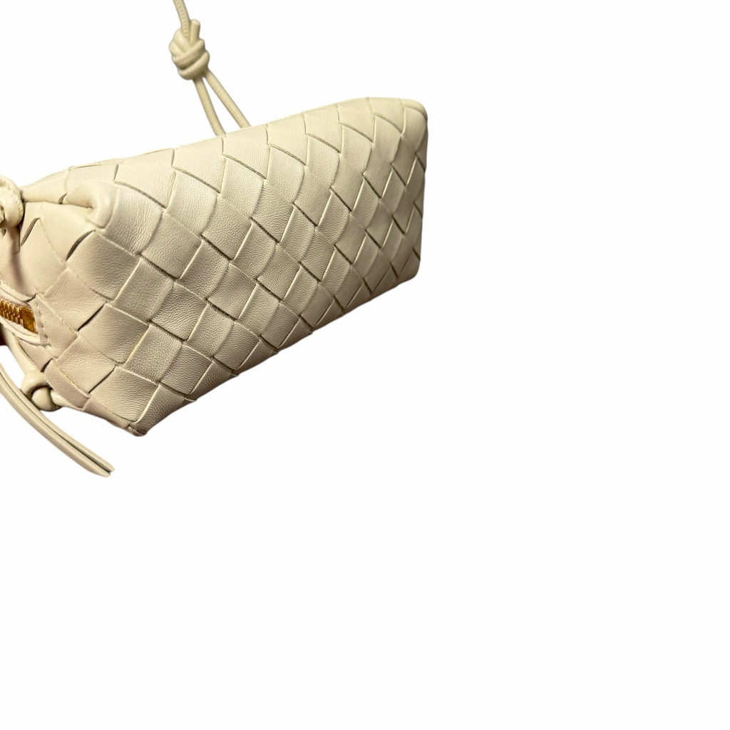 Bottega Veneta Nappa Intrecciato Concert Pouch Sea Salt Off White Woven Leather