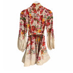 Zimmermann Wonderland Belted Floral Print Linen Mini Dress Size AU 0 / US 4