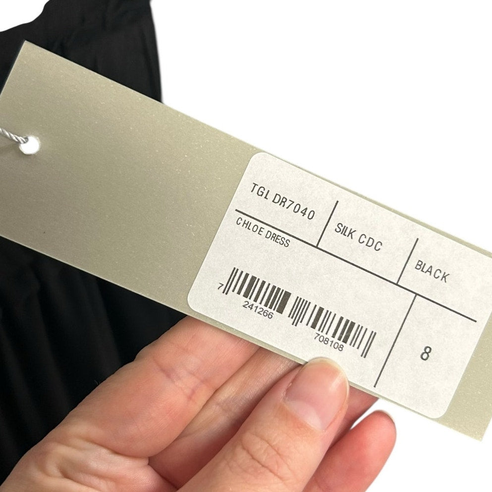 NWT Three Graces London Black 100% Silk Chloe Tiered Maxi Dress Womens 8 / US 4