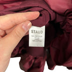 NWT STAUD Burgundy Mariposa Recycled Nylon Midi Bubble Skirt Womens Medium