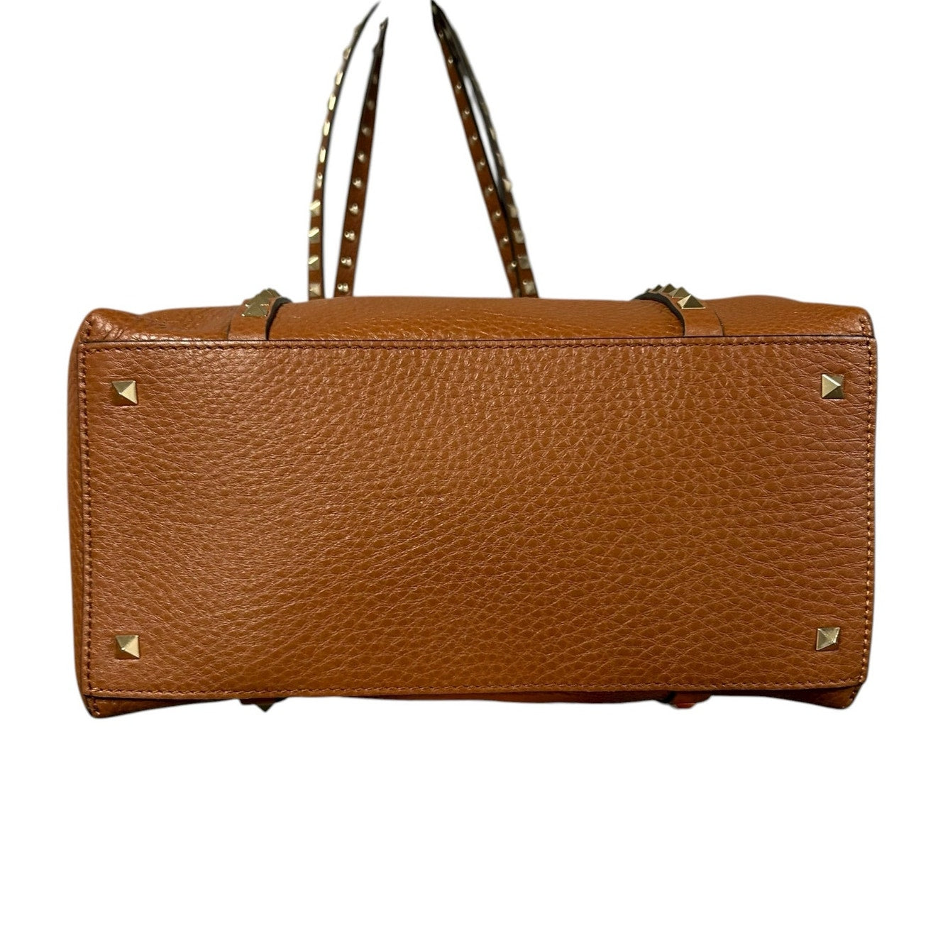 Valentino Garavani Brown Gold Signature Rockstud North-South Leather Tote Bag