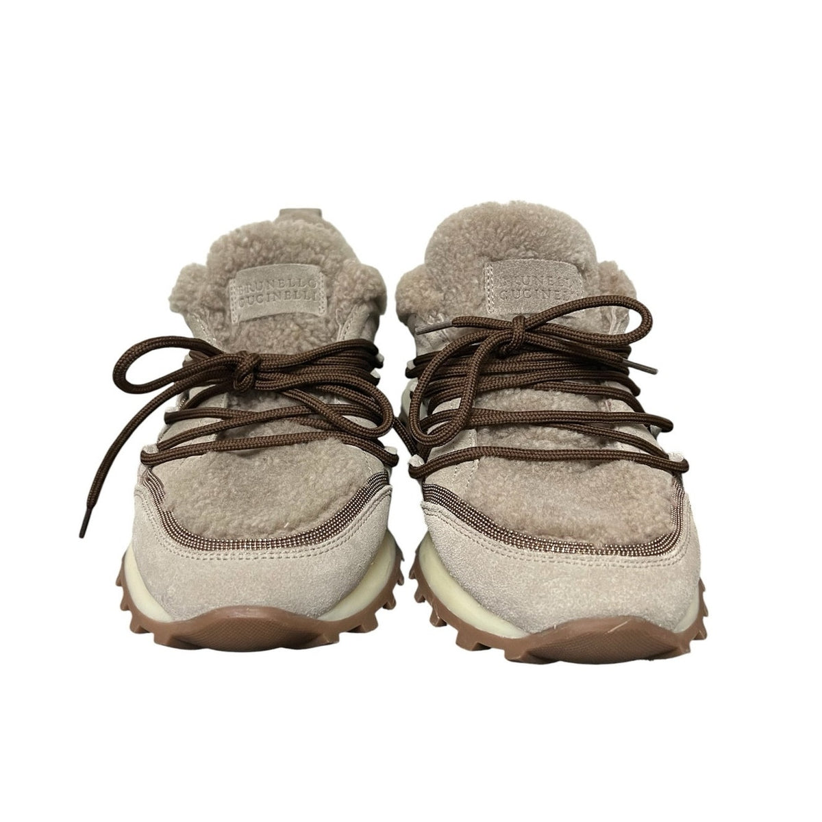 Brunello Cucinelli Monili Embellished Sheepskin Shearling Lined Sneakers US 9