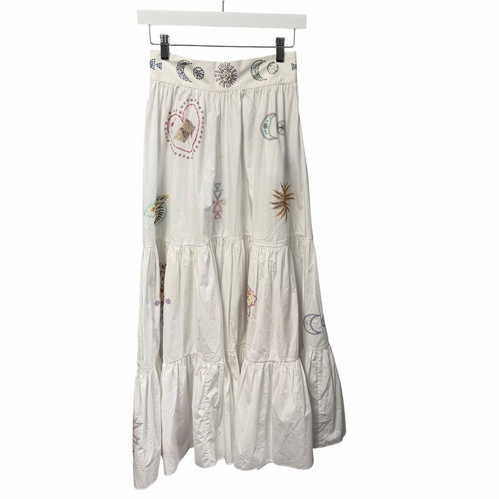 NWT Camilla Living In Colour High Waisted Tiered Maxi Skirt Hand Embroidered XS