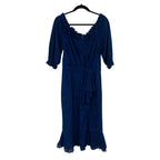 NWT Saloni Deep Blue Navy French Lace Cotton Olivia Midi Dress Womens 6