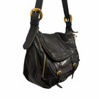 Alexander McQueen Black Leather Front Flap Messenger Handbag Gold Toned Hardware