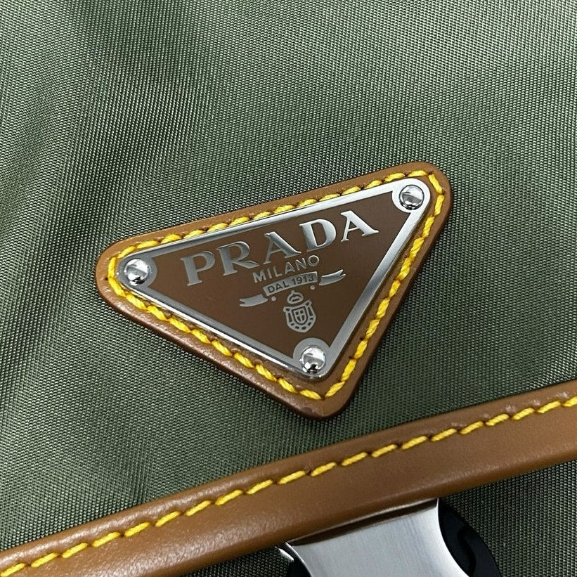 Prada Military Green Caramel Tan Re-Nylon and Leather Shoulder Belt Bag