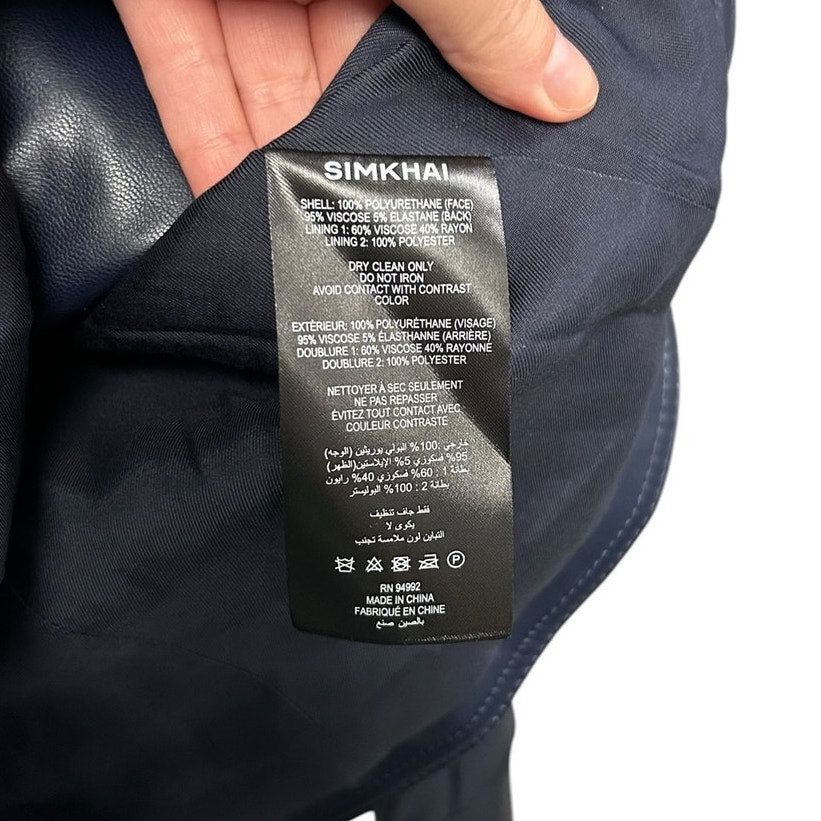 NWT Simkahi Midnight Navy Wyatt Vegan Leather Zip Up Jacket Womens Small