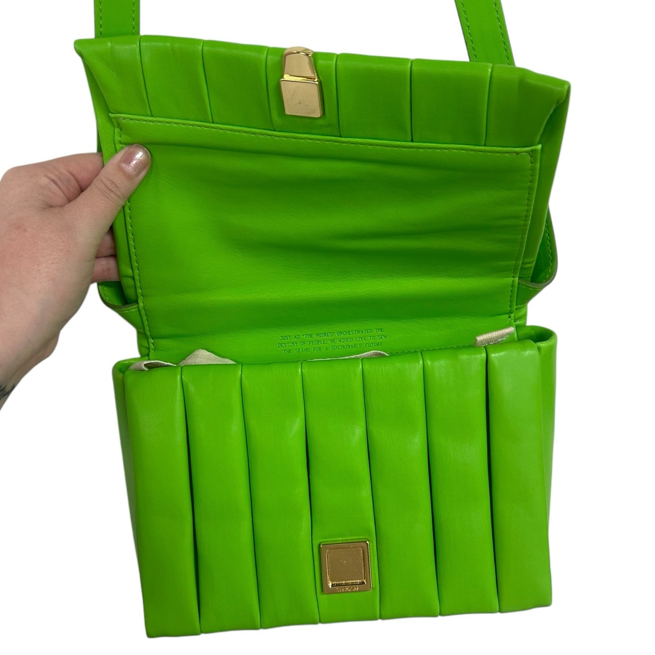 NWT THEMOIRe Feronia Vegan Napa Pleated Shoulder Bag in Mantis Green