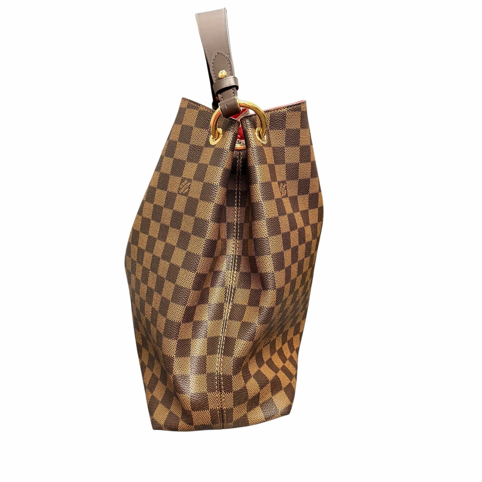 Louis Vuitton Damier Ebene Graceful Hobo PM Handbag Brown Logo Red Lining