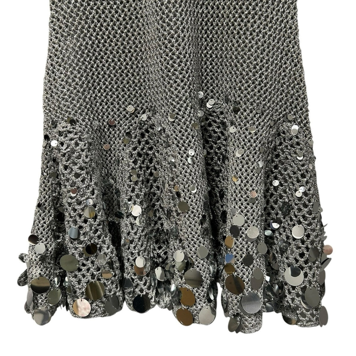 NWT Casablanca Silver Sequin Embellished Crochet Mirror Mini Dress Womens Small