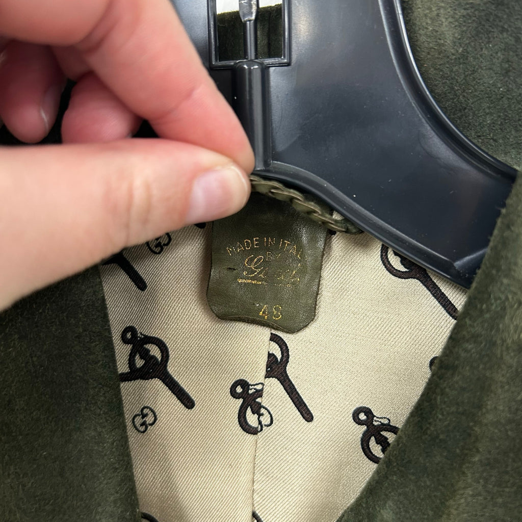 Vintage 70’s Gucci Dark Green Suede Open Front Belted Jacket Womens 48 / US 4