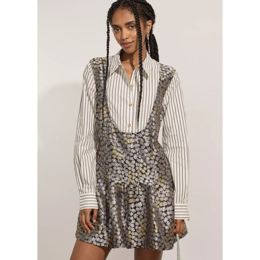 by Anthropologie Long-Sleeve Collared Twofer Flounce Mini Dress Womens Medium