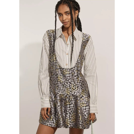 by Anthropologie Long-Sleeve Collared Twofer Flounce Mini Dress Womens Medium