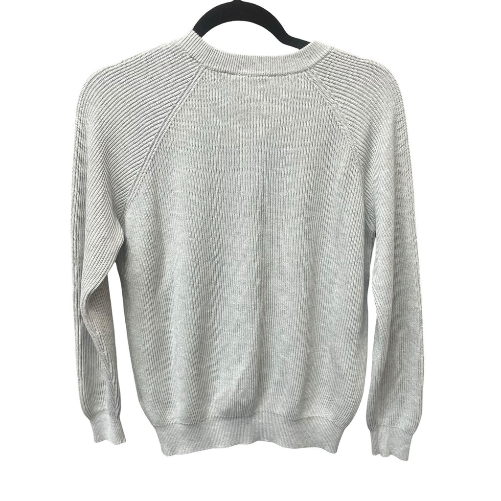 Brunello Cucinelli Cotton Ribbed Knit Sweater Light Grey Pocket Front Size Small