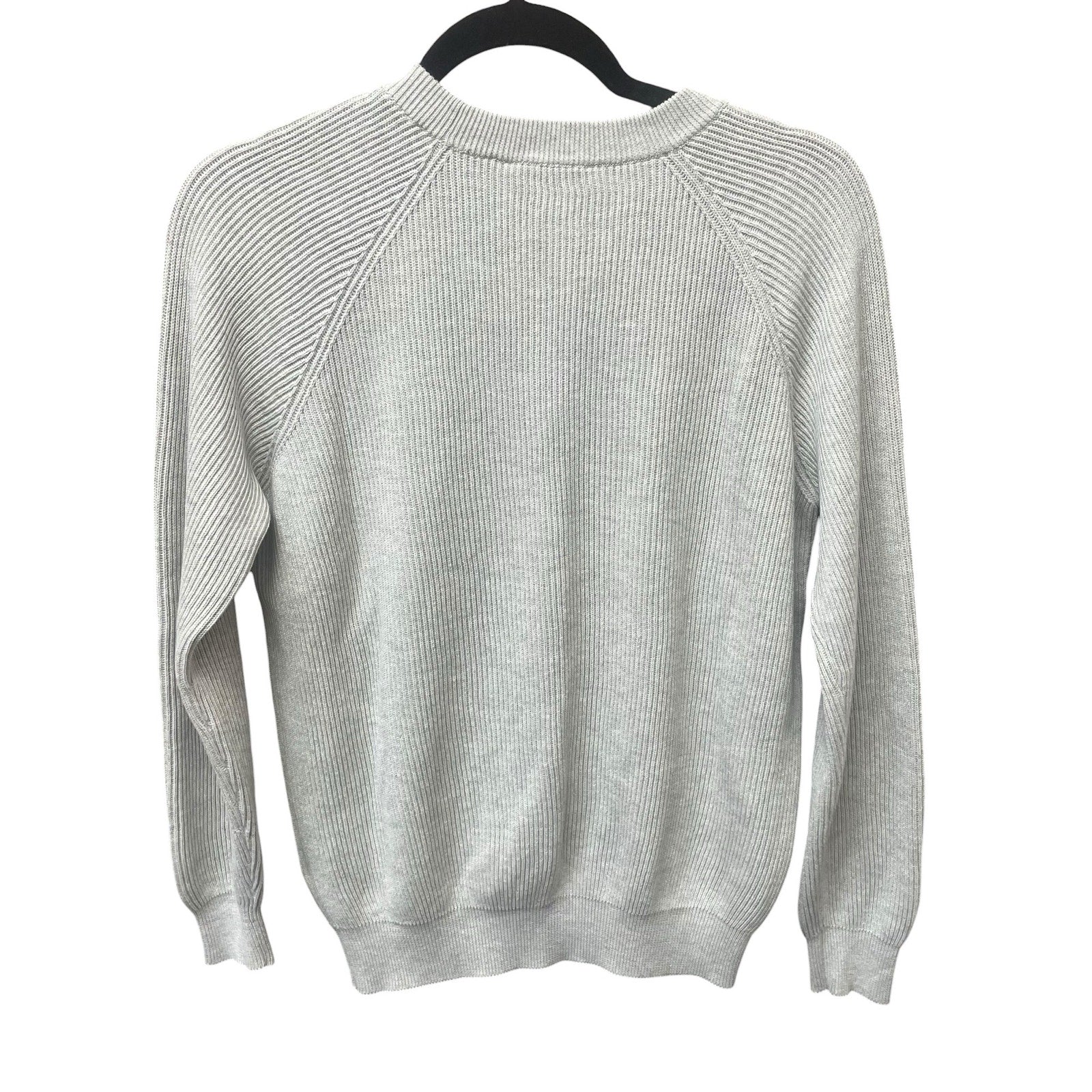 Brunello Cucinelli Cotton Ribbed Knit Sweater Light Grey Pocket Front Size Small