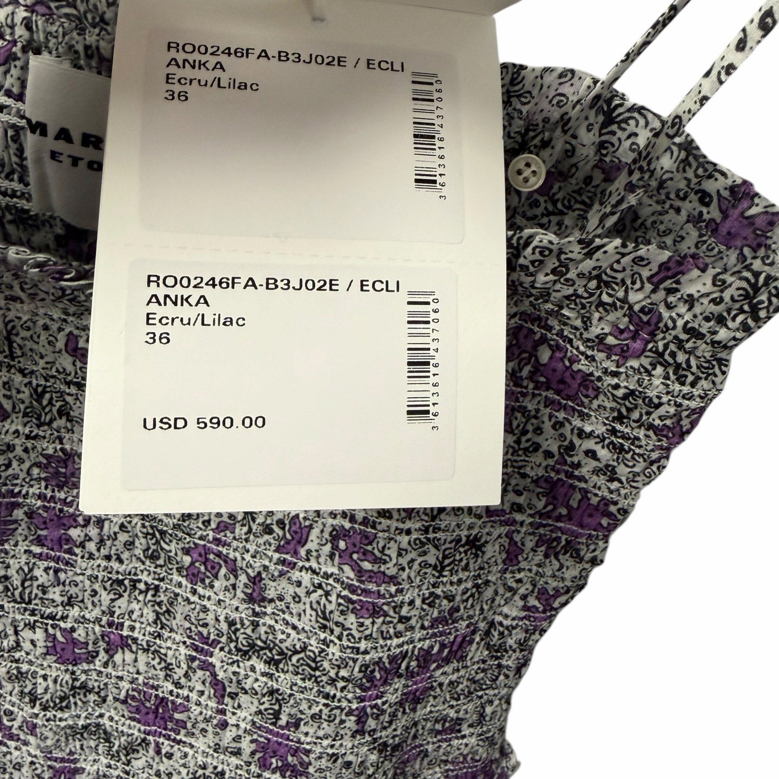 NWT Isabel Marant Etoile Anka Shirred Convertible Mini Dress Ecru Lilac US 4