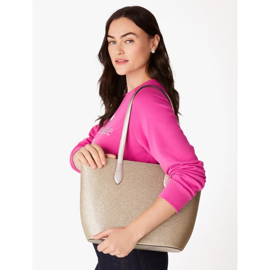 NWT Kate Spade Gold Glimmer Double Handle Top Zip Tote Bag