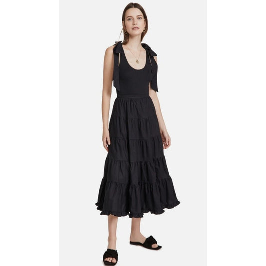 NWT Ulla Johnson Noir Black Hope Sleeveless Tiered Midi Dress Womens Small