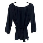 Carolina Herrera Cotton Silk Blend Navy 3/4 Sleeve Belted Blouse Womens 12
