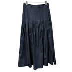 NWT Carolina Herrera Dark Navy Denim Pleated A Line Midi Skirt Womens 0