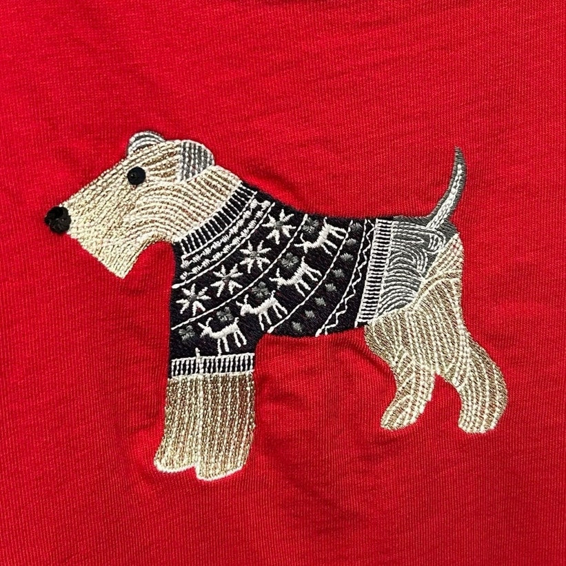 Talbots Winter Dog Red Long Sleeve Cotton Crewneck Tee Womens Petite Medium