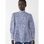 NWT See By Chloe Blue White Floral Print High Neck Blouse Womens 36 US 4 Modest