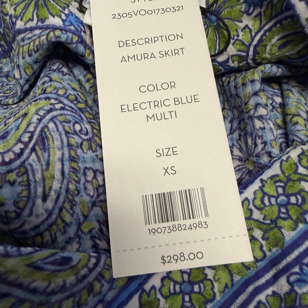 NWT Veronica Beard Amura Wrap Skirt Electric Blue Multi Pailsey Womens XS